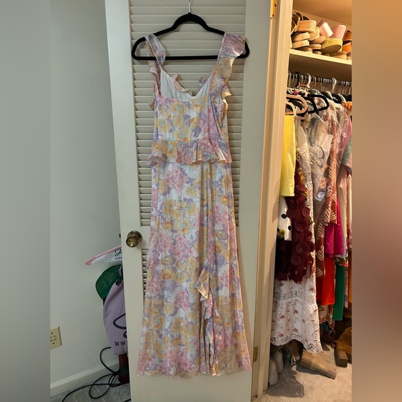 Aqua Multicolor Ruffle Maxi Dress - Picture 2 of 5